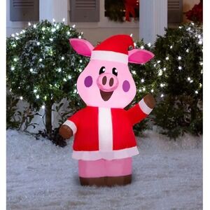 Holiday Living Pig in Santa Suit 3.5' Airblown Inflatable LED‎ Lights Christmas